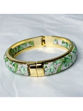 Floral Gold Bangle Bracelet Viola Green & White